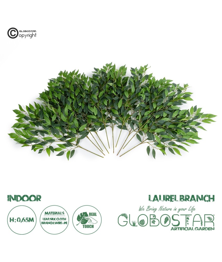 GloboStar® Artificial Garden LAUREL BRANCH 20231 10 x Τεχνητά Διακοσμητικά Κλαδία Δάφνης Π50 x Υ65cm